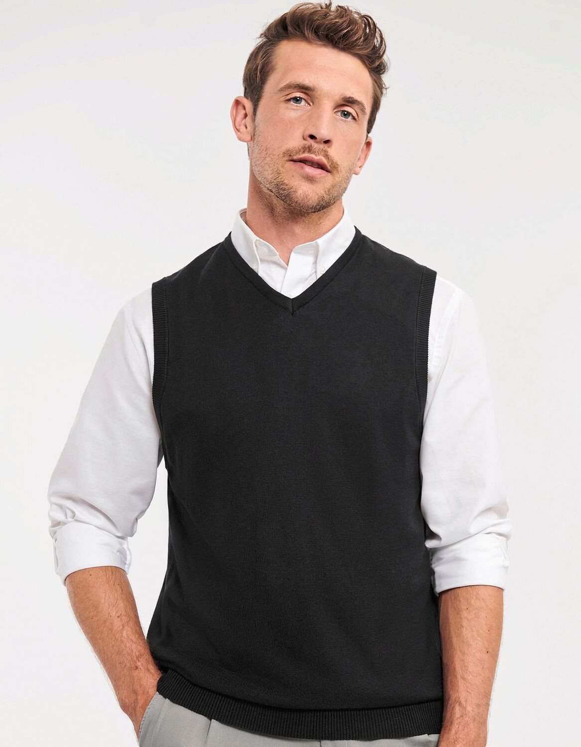 Pullover da uomo in maglia con scollo a V e senza maniche