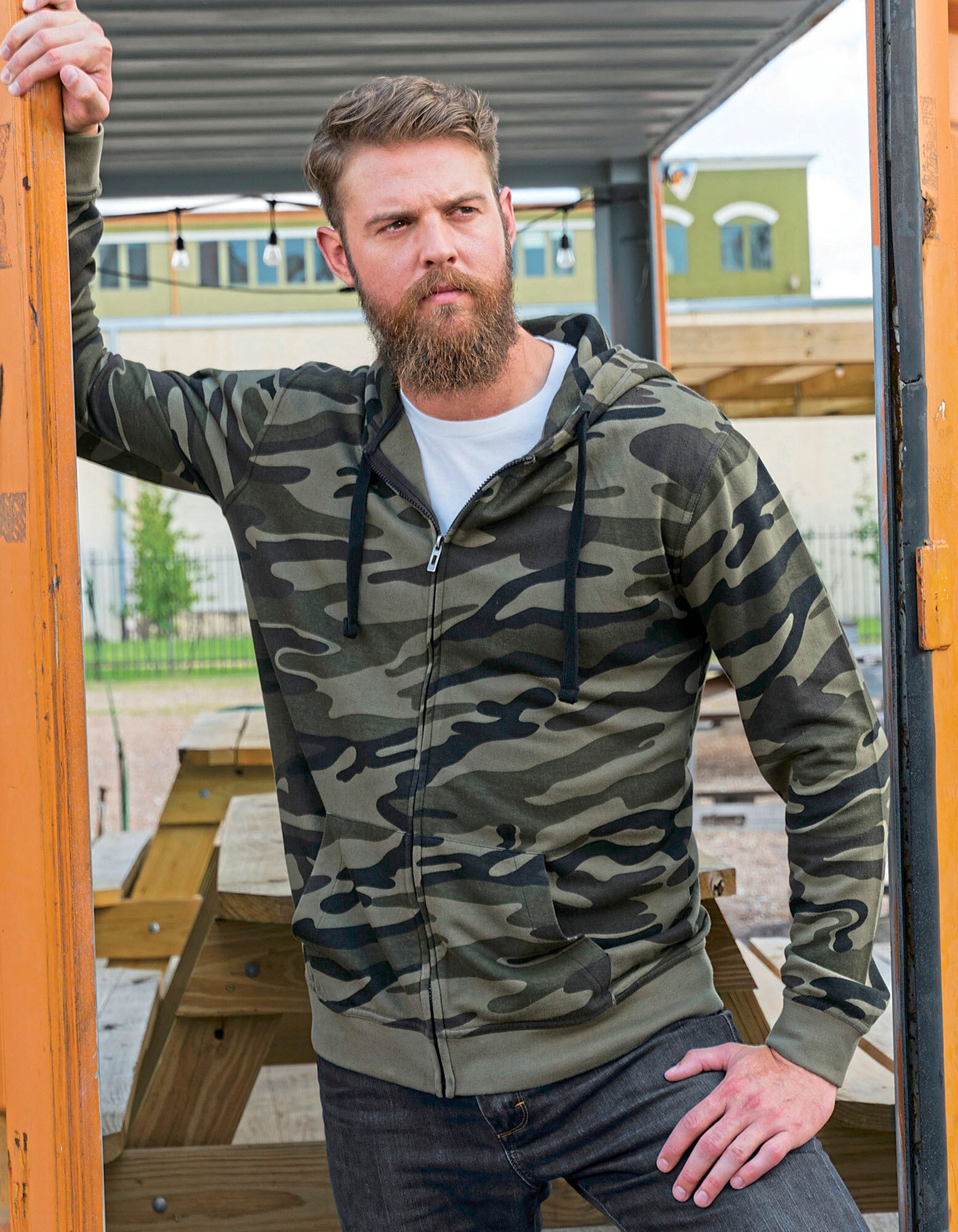 Full Zip Camo Hooded Sweat Jacket