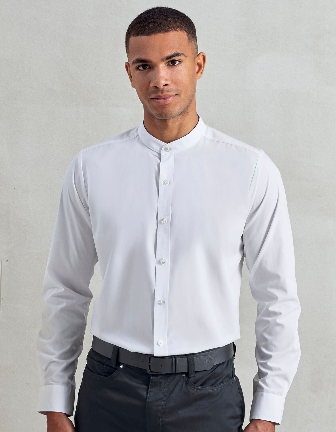 Men's Banded Collar Grandad Long Sleeve Shirt