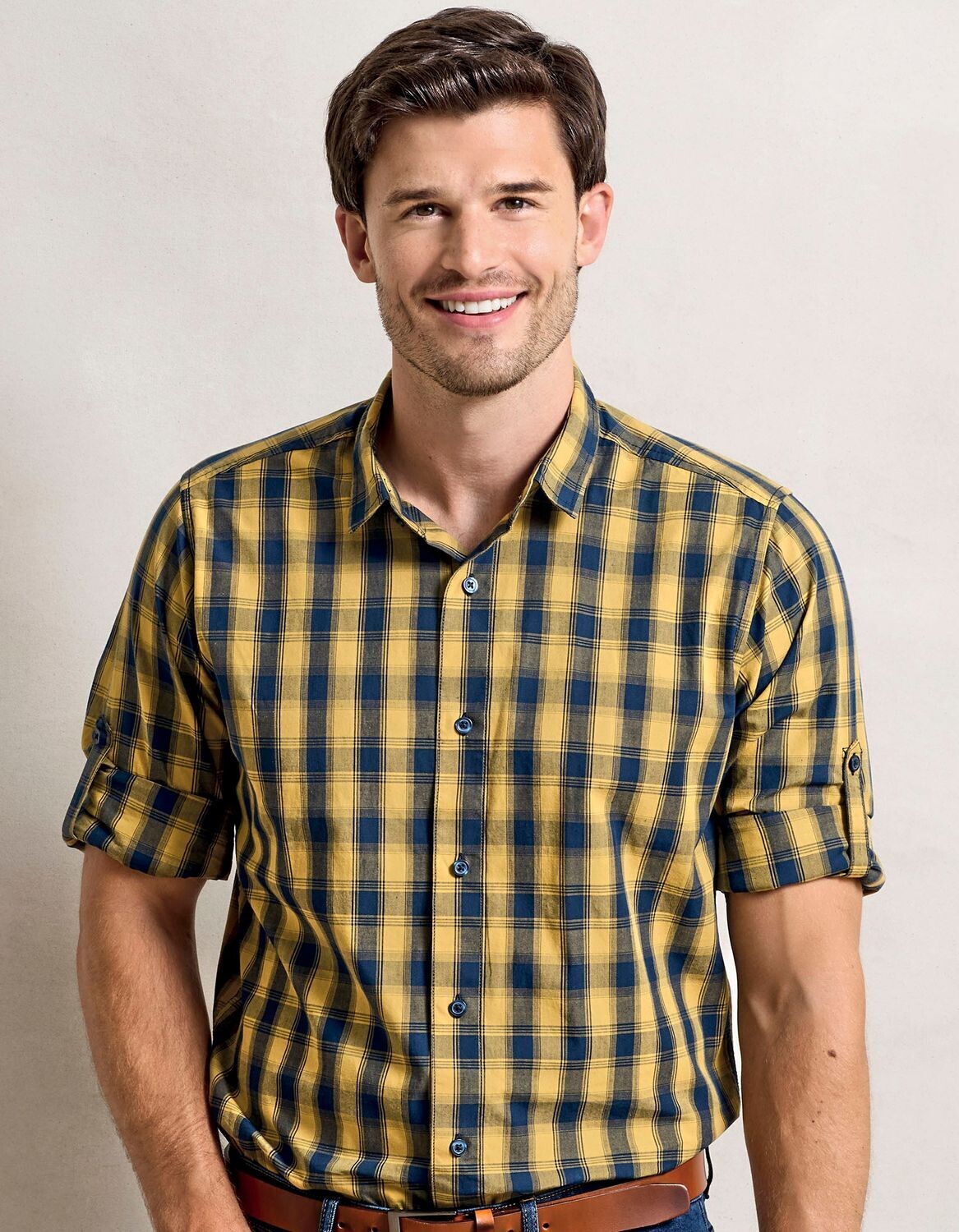 Camicia a maniche lunghe da uomo in cotone a quadri Mulligan