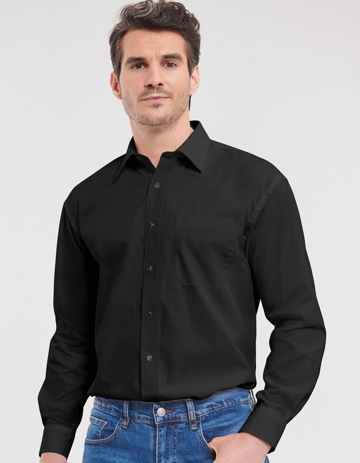 Camicia classica a maniche lunghe da uomo in popeline di puro cotone