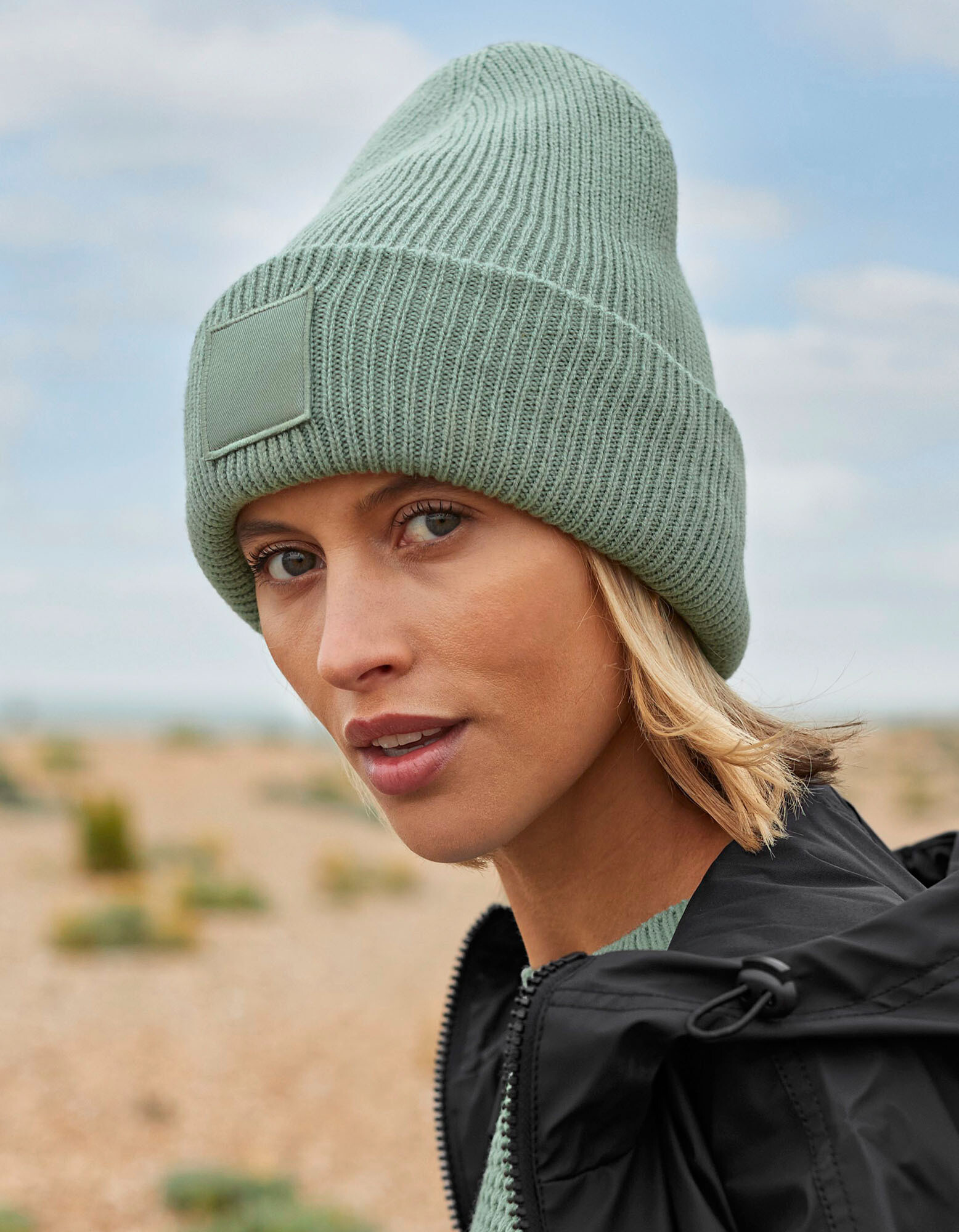 Deep Cuffed Tonal Patch Beanie