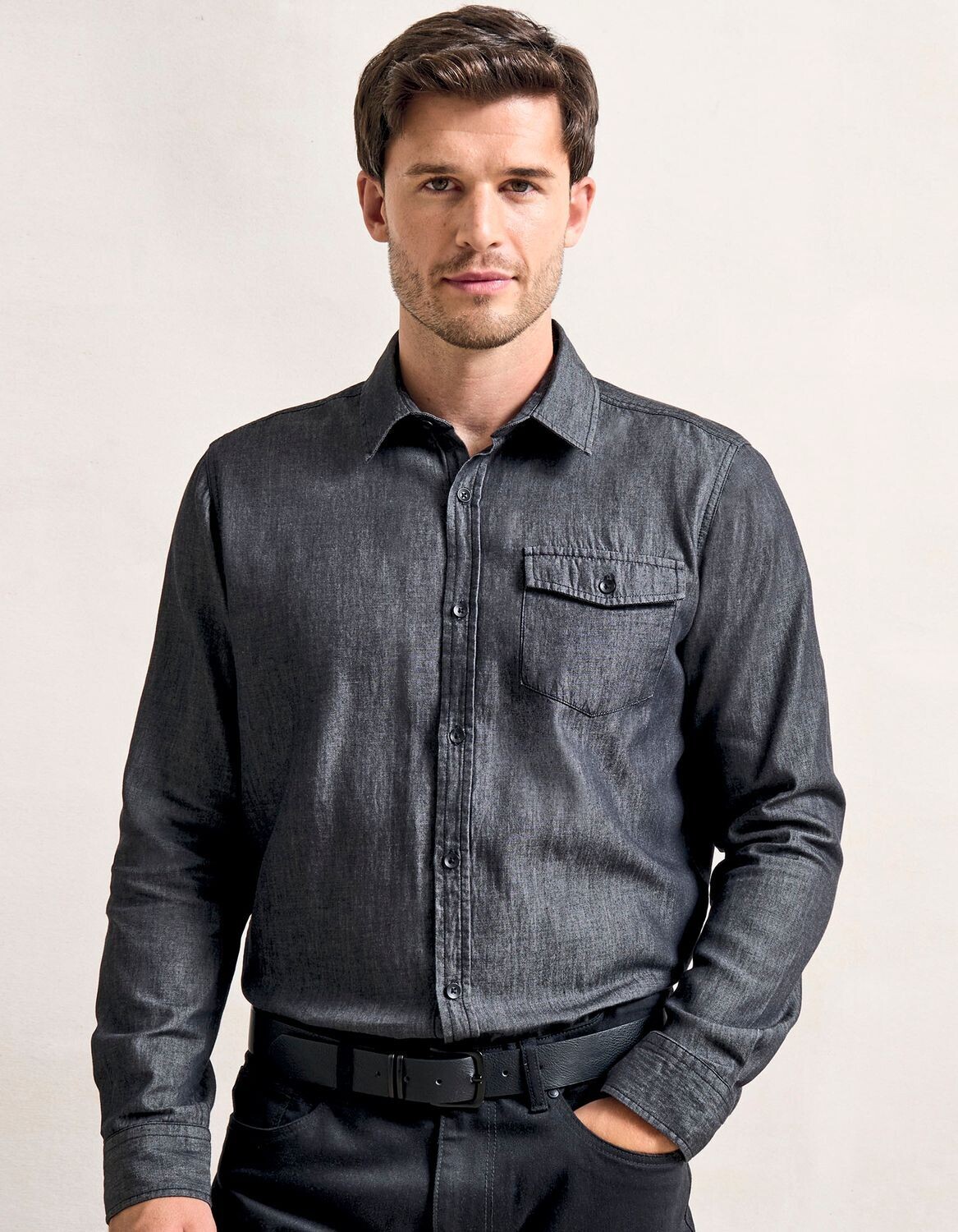 Camicia di jeans da uomo con punto di cucitura