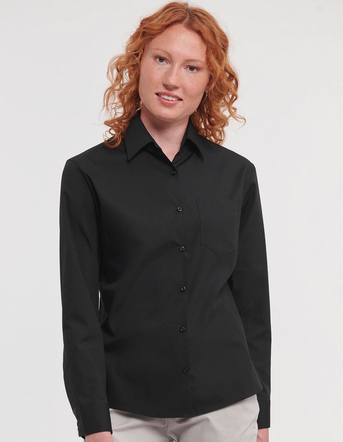Camicia classica a maniche lunghe da donna in popeline di puro cotone