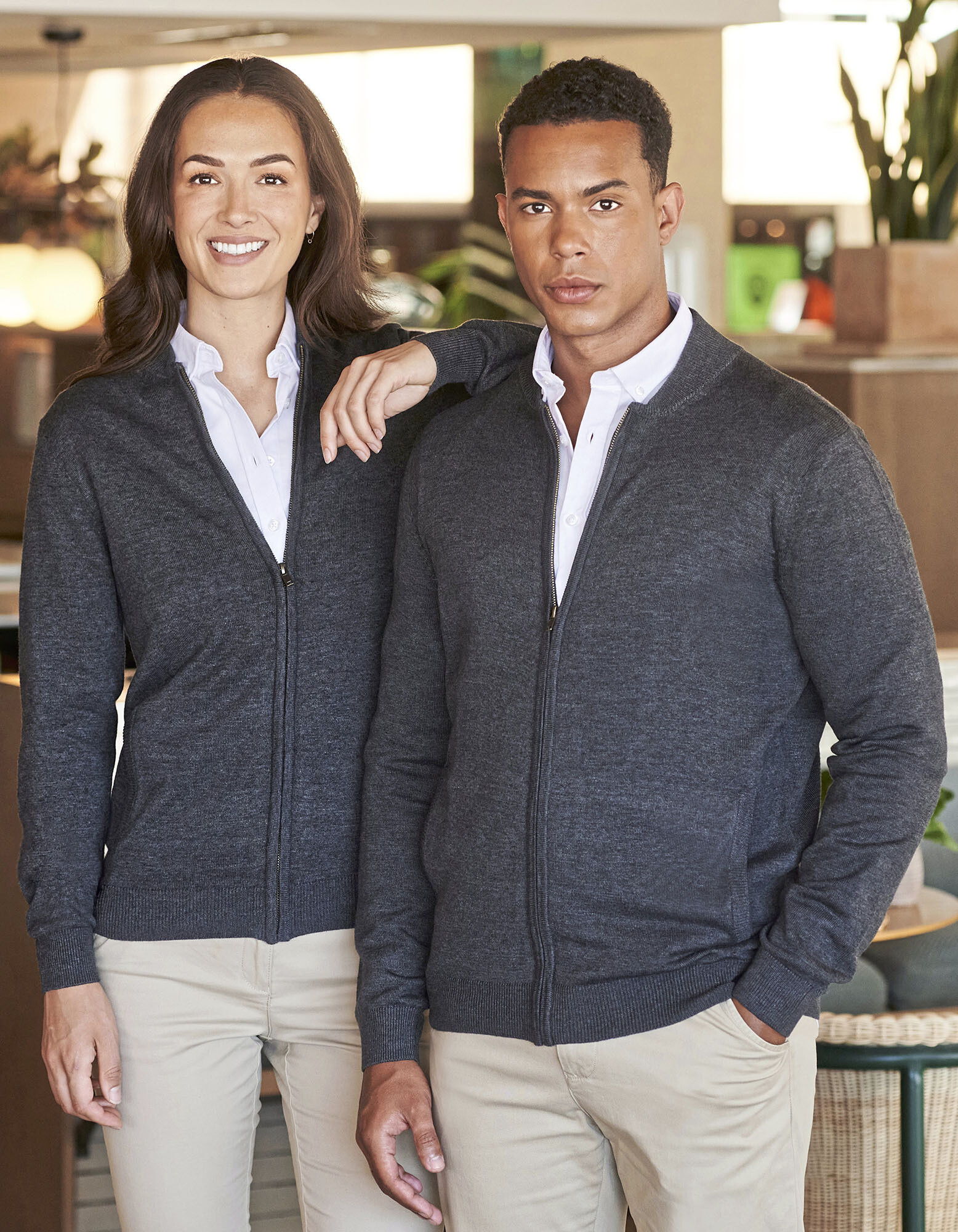 Unisex zip through cardigan