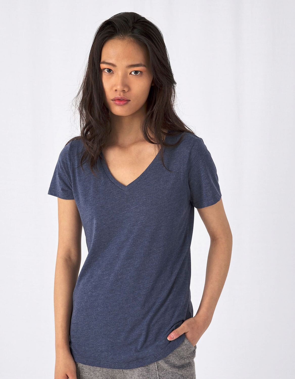 T-shirt femme col V triblend