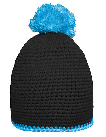 Pompom Hat With Contrast Stripe