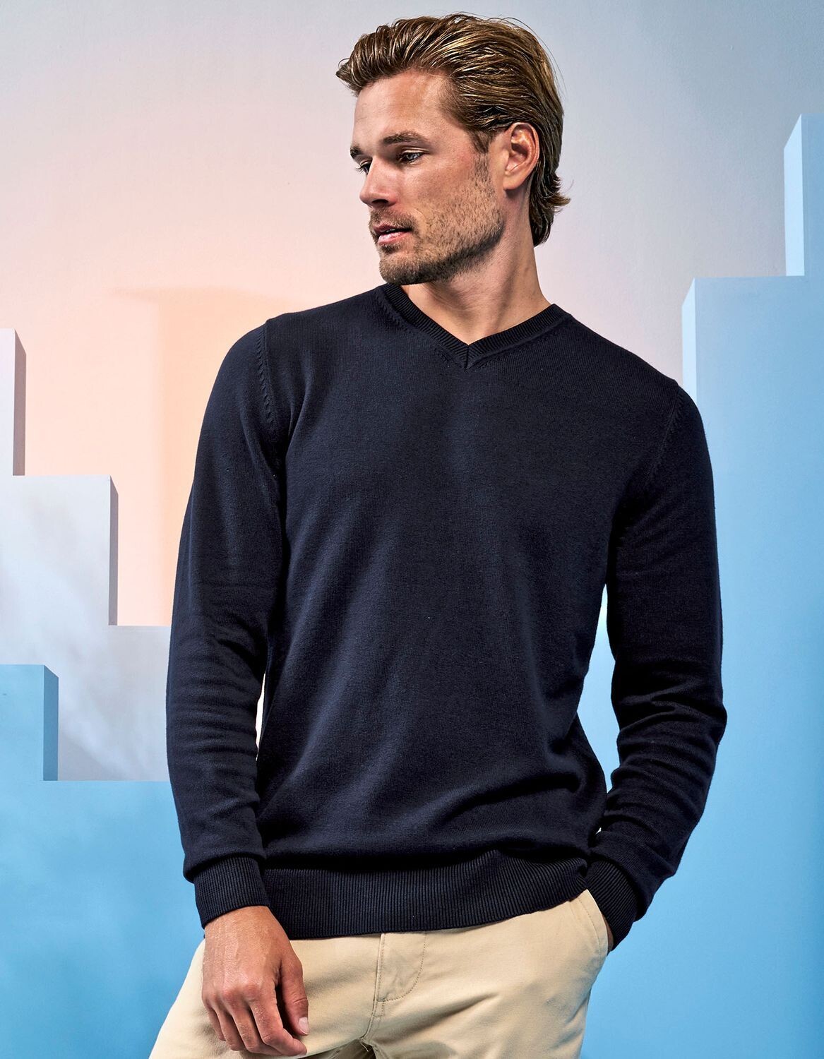 Maglione da uomo con scollo a V in misto cotone