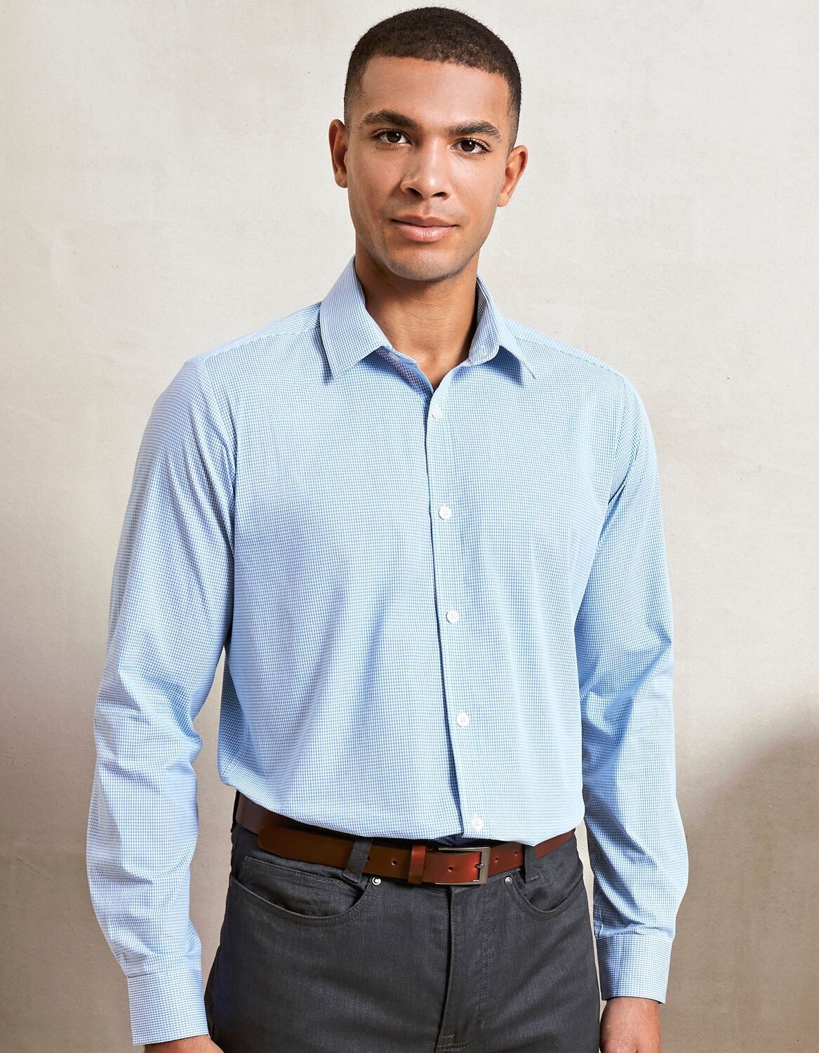Men´s Microcheck (Gingham) Long Sleeve Cotton Shirt