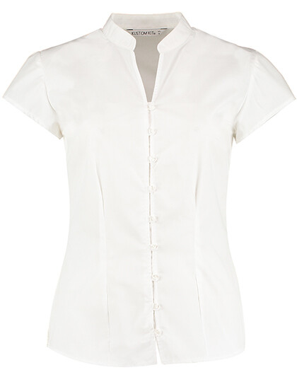 Blusa de popelín con corte entallado, cuello mao y mangas casquillo