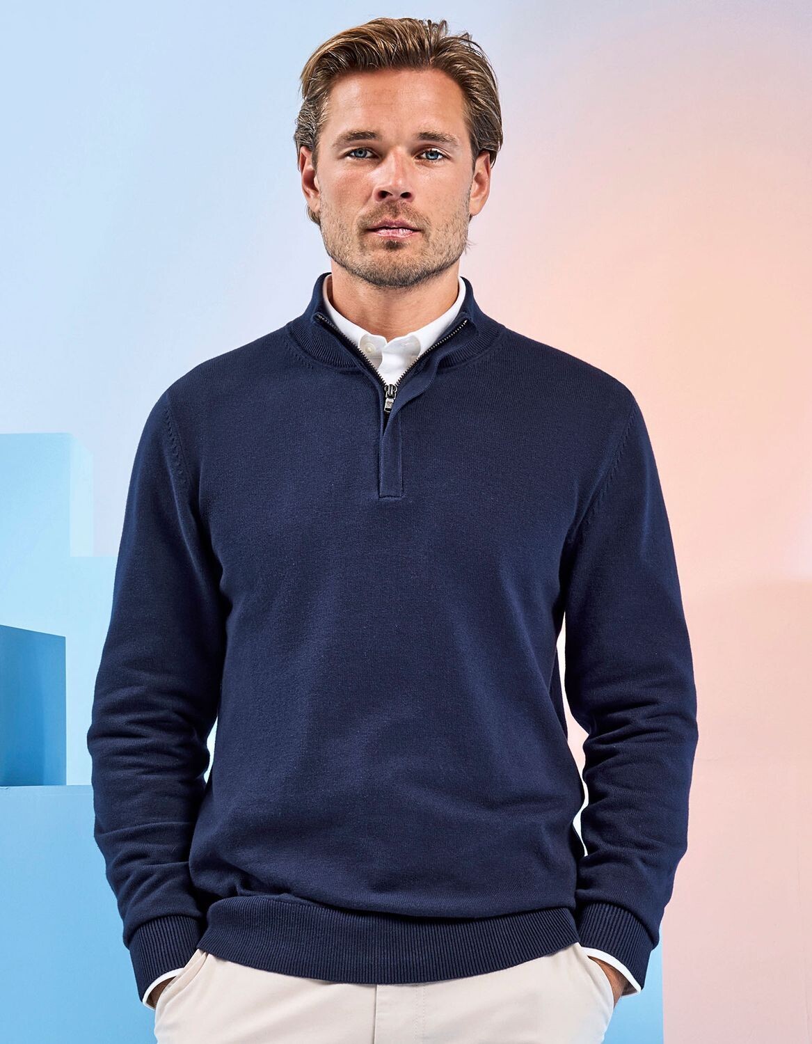 Maglione da uomo in misto cotone con 1/4 di zip