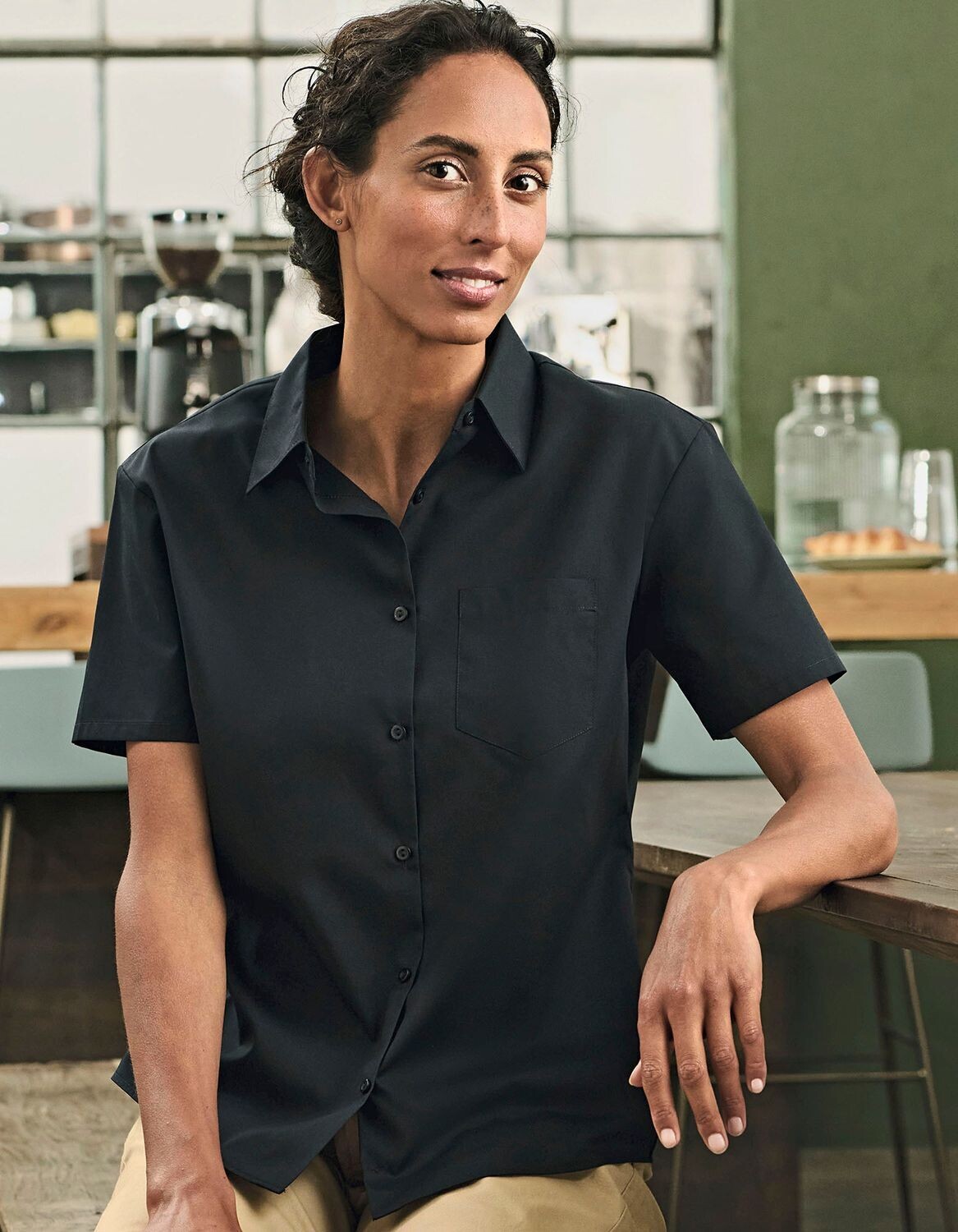 Camicia classica a maniche corte da donna in popeline di policotone