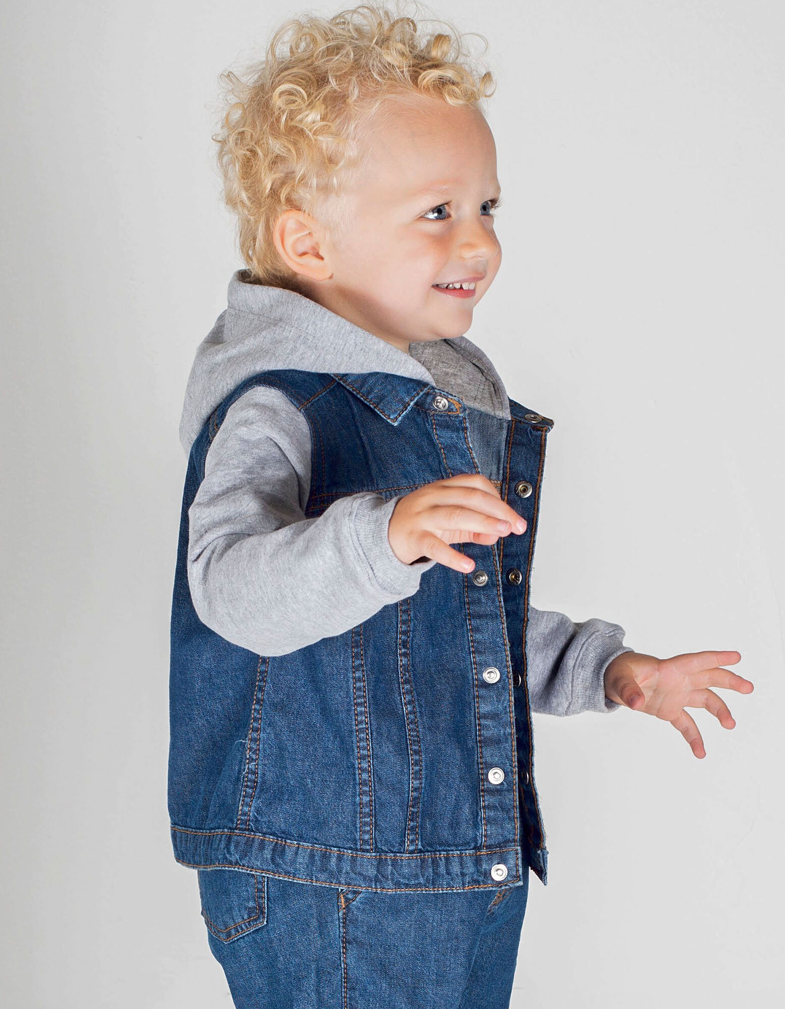 Denim Jacket With Fleece Hood And Sleeves