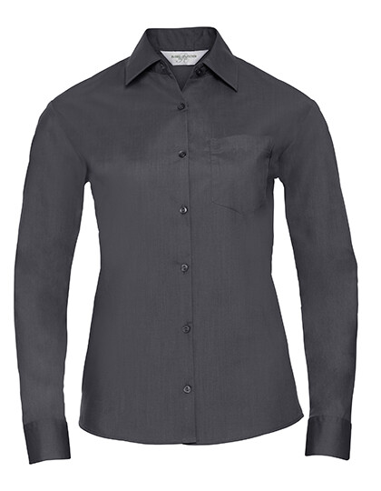 Camicia classica da donna a maniche lunghe in popeline di poliestere e cotone