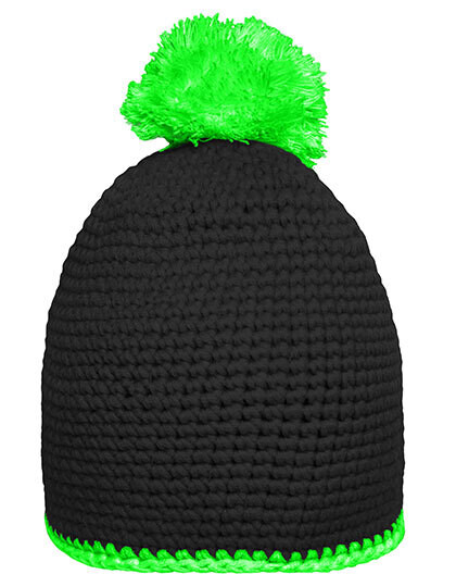 Pompom Hat With Contrast Stripe