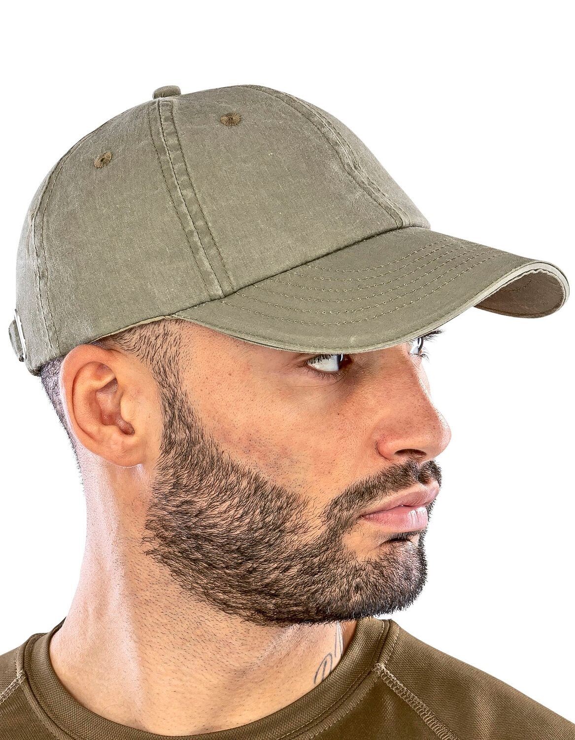 Cappellino in cotone "Fine Line" lavato con visiera a doppio strato