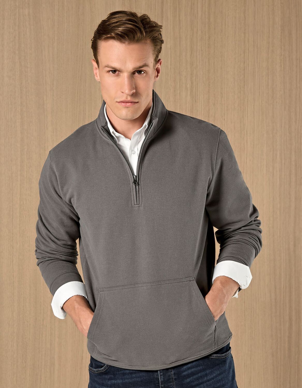Felpa piqué 1/4 di zip regular fit