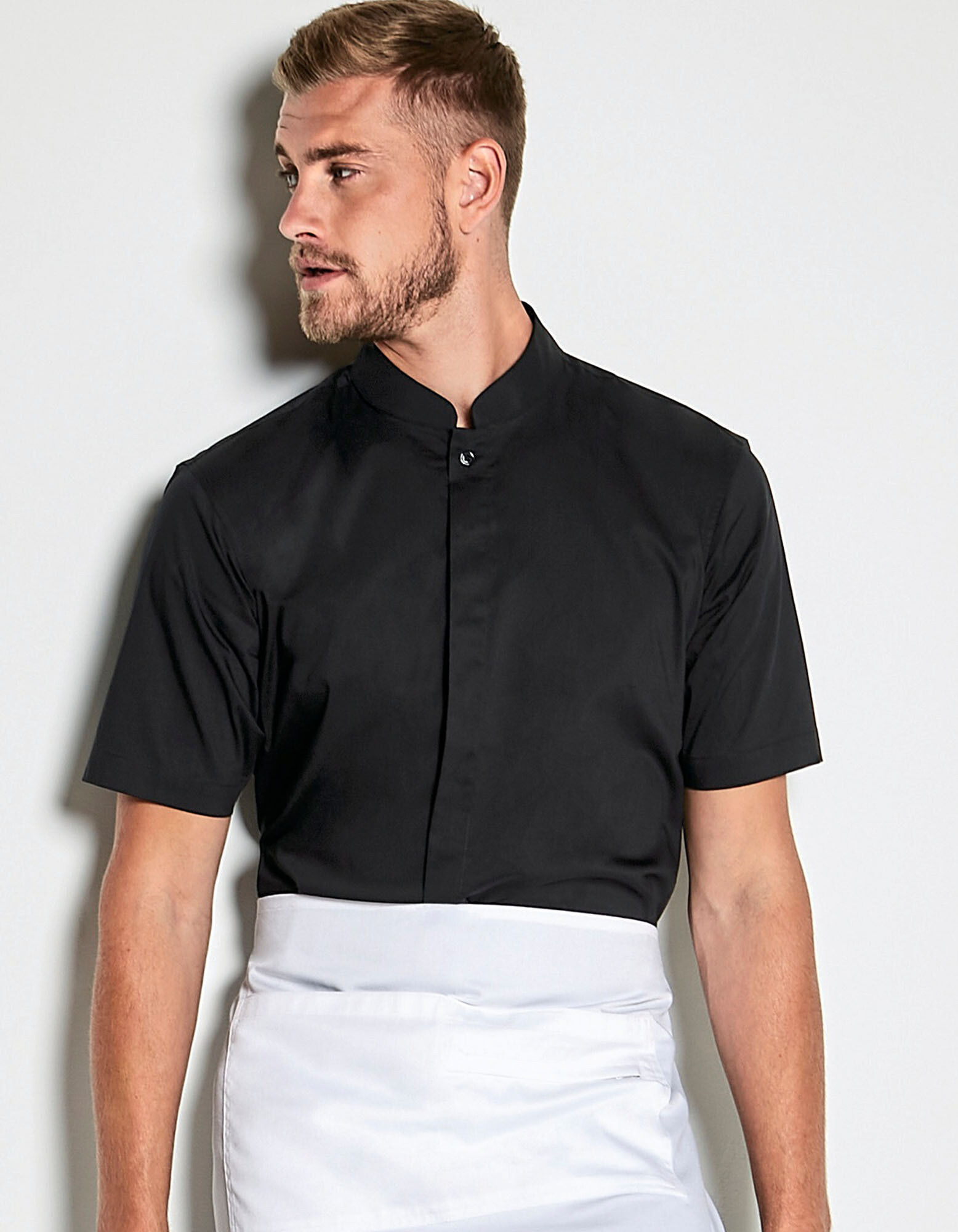 Men's Tailored Fit Mandarin Collar Shirt Short Sleeve