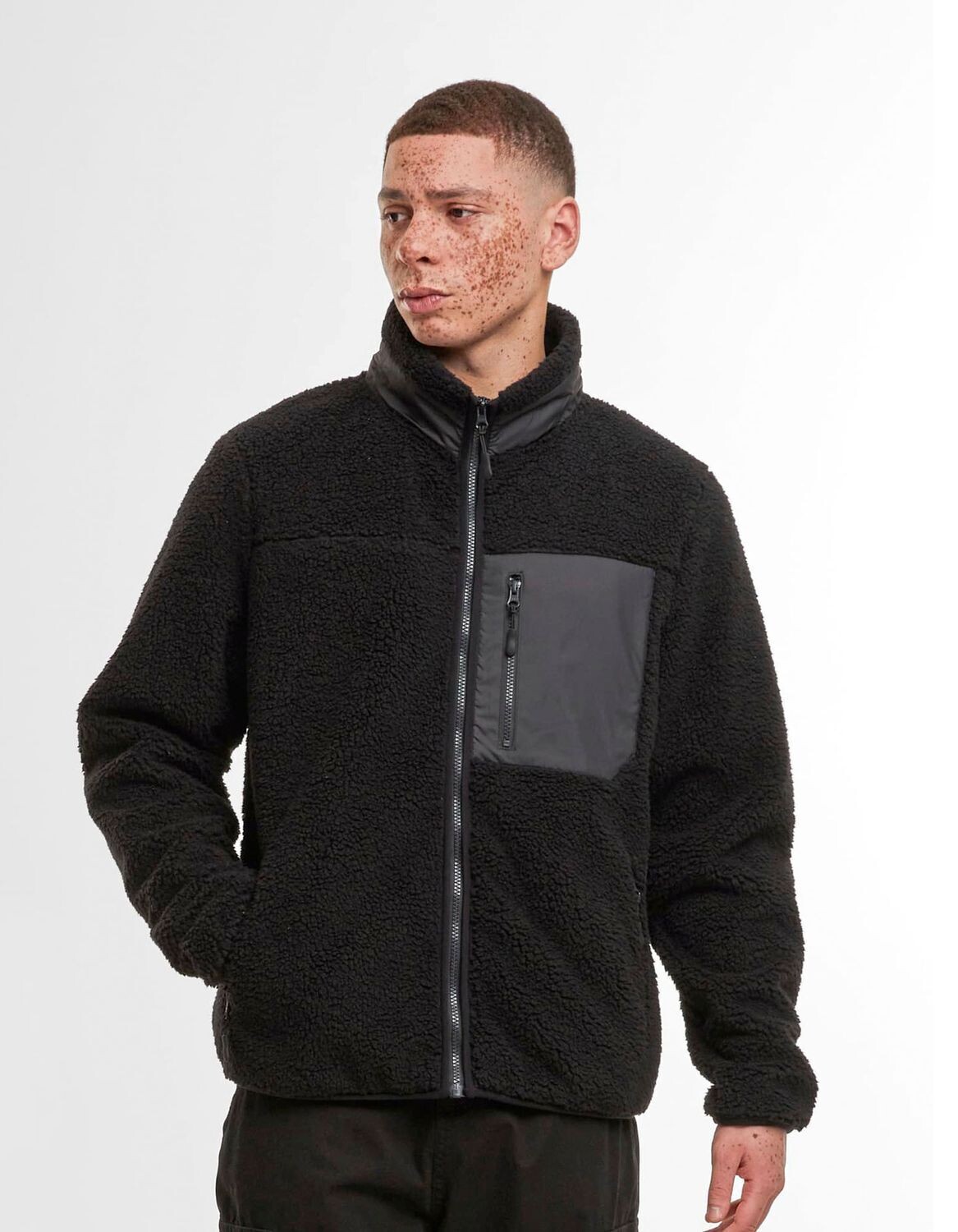Giacca in sherpa con rivestimento in pelle