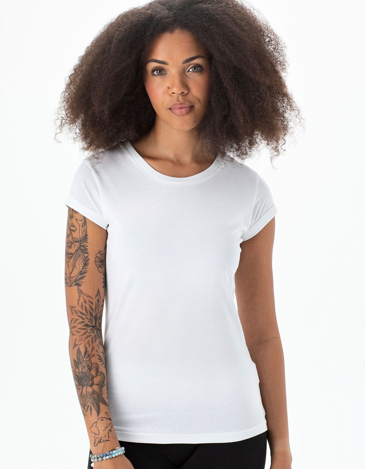 Camiseta de manga enrollada para mujer