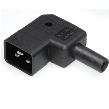 Angled IEC connector Total number of poles: 2 + PE 16 A Black