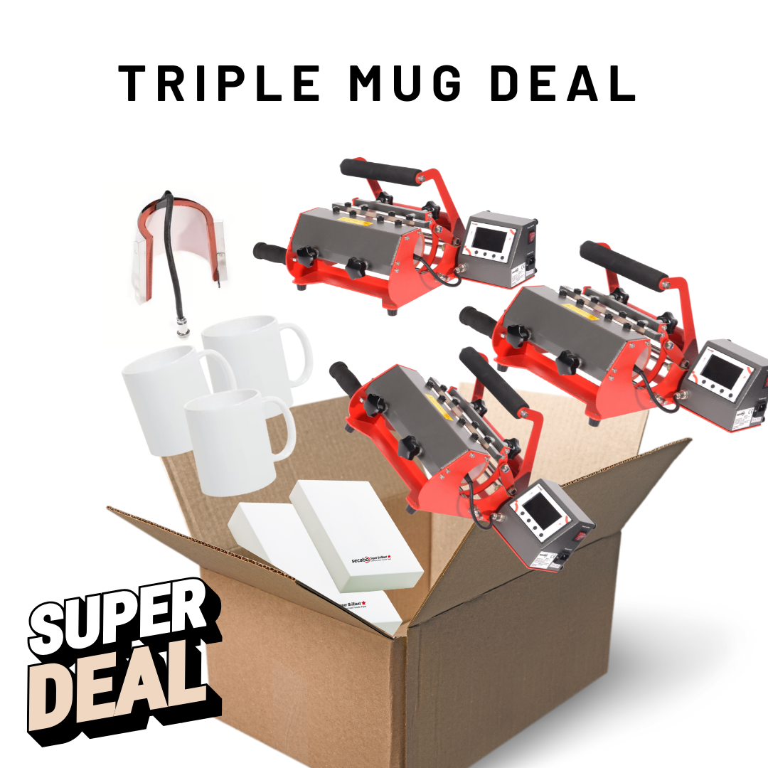 Secabo Triple Mug Deal: 3x TM2 Tassenpresse + Sublitassen und Sublipapier