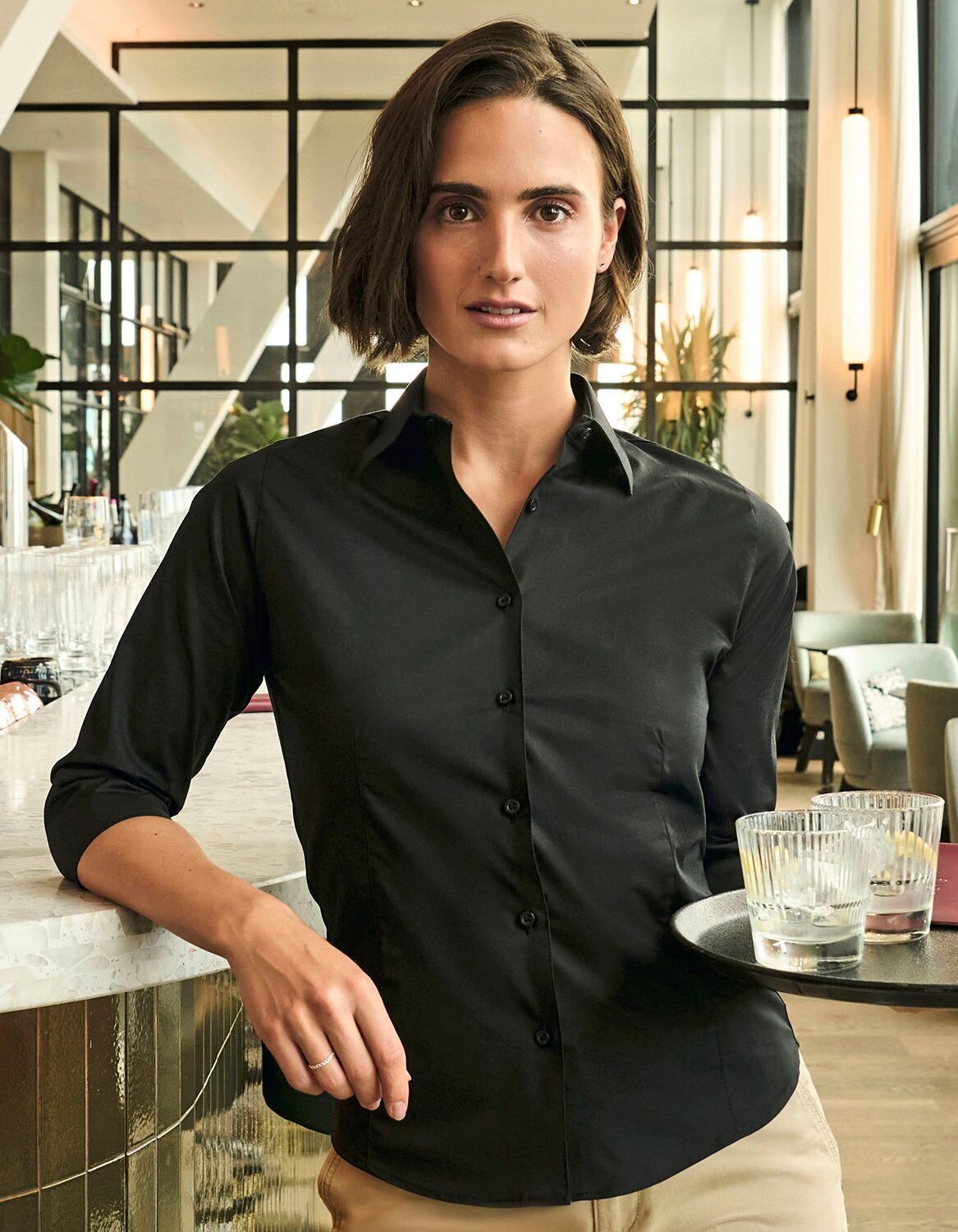 Camicia classica a maniche lunghe da donna in popeline di puro cotone