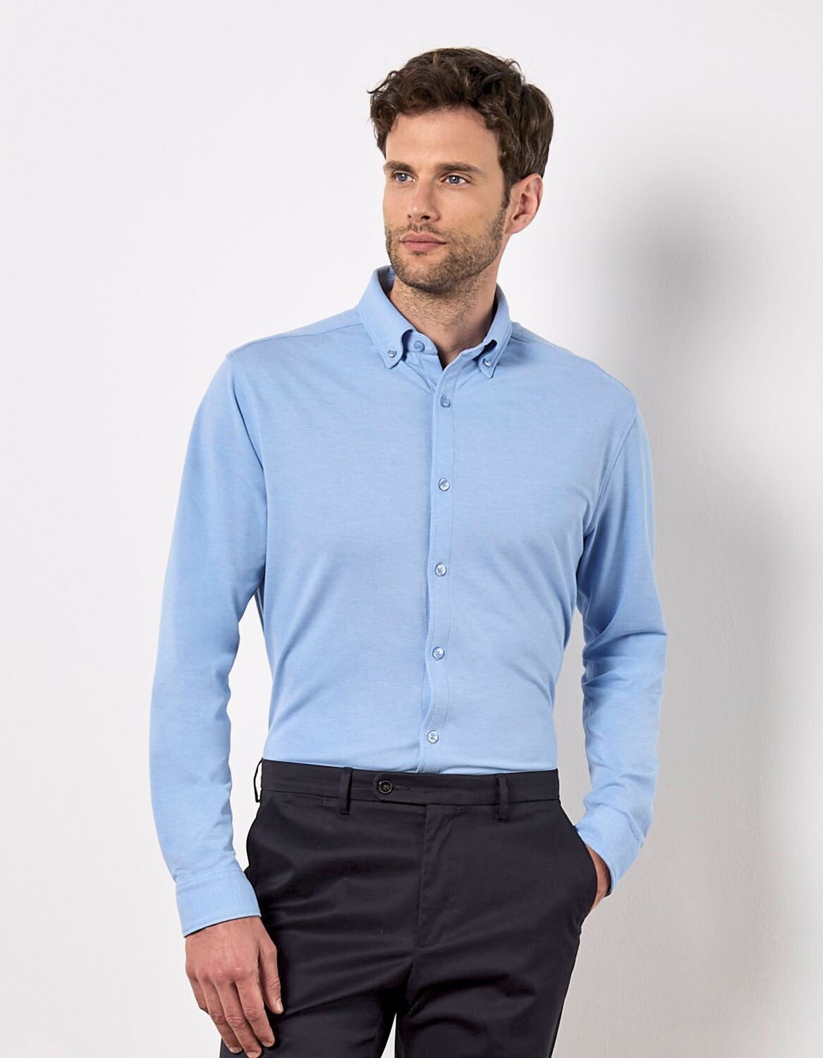 Camicia a maniche lunghe in piqué Superwash® 60º dal taglio sartoriale