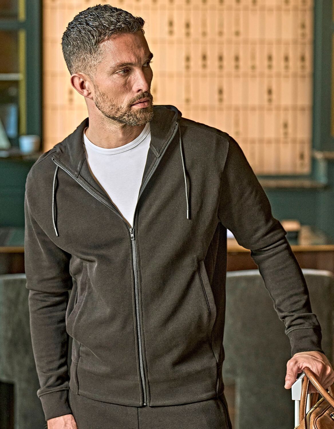 Ribbed Interlock Hooded Full Zip