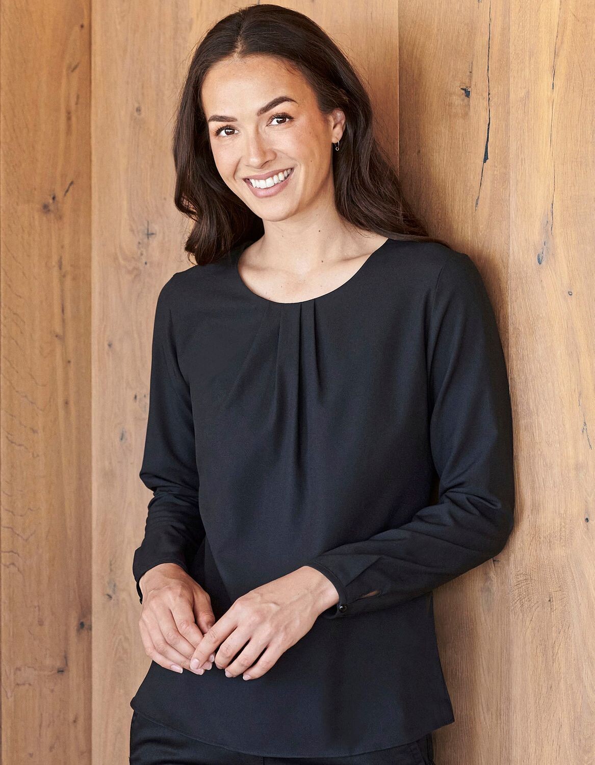 Ladies' Pleat Front Long Sleeved Blouse