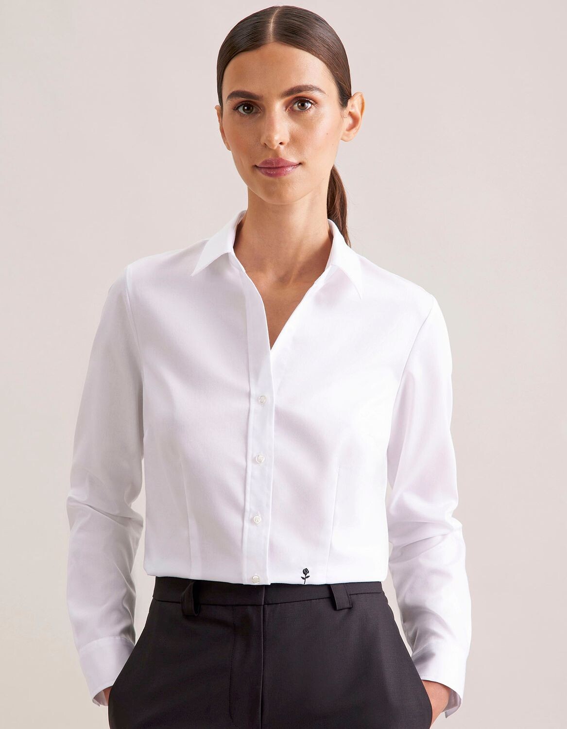 Women's Blouse Slim Fit Fine Twill Longsleeve
