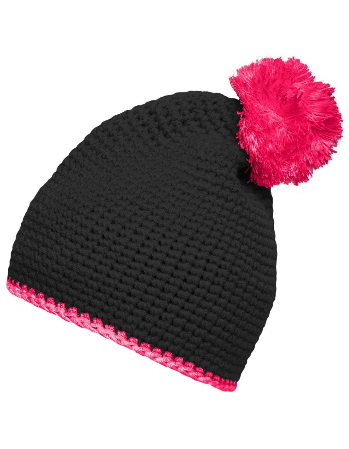 Pompom Hat with Contrast Stripe