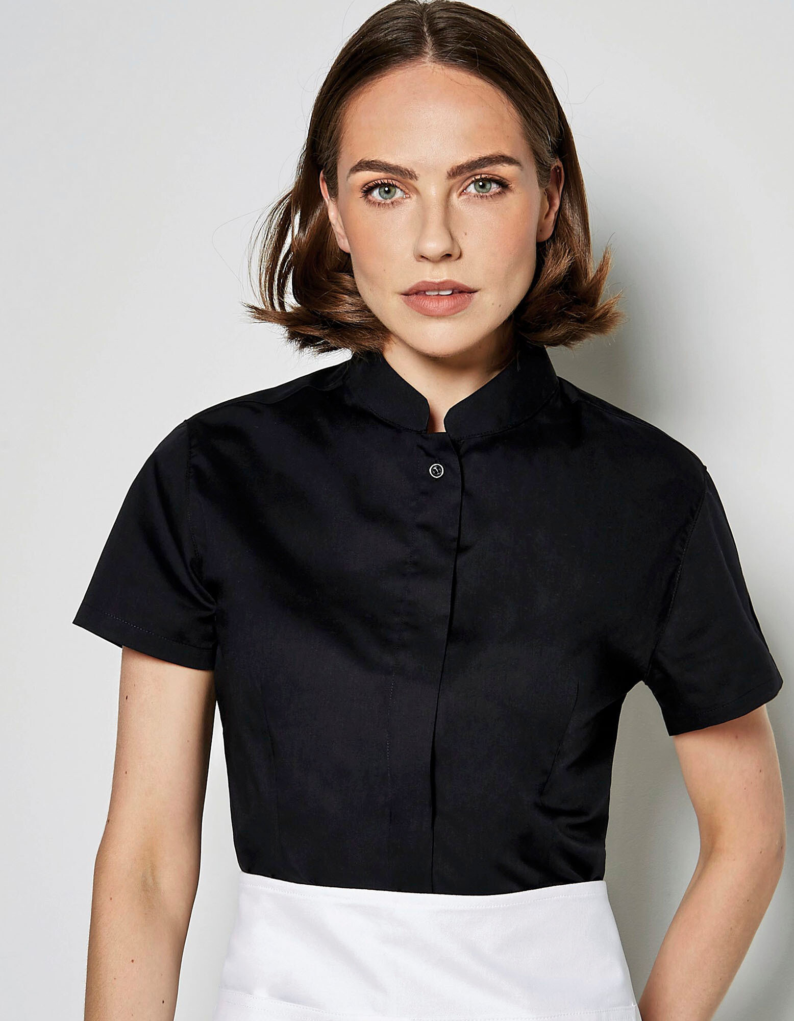 Women's Tailored Fit Shirt Mandarin Collar Short Sleeve