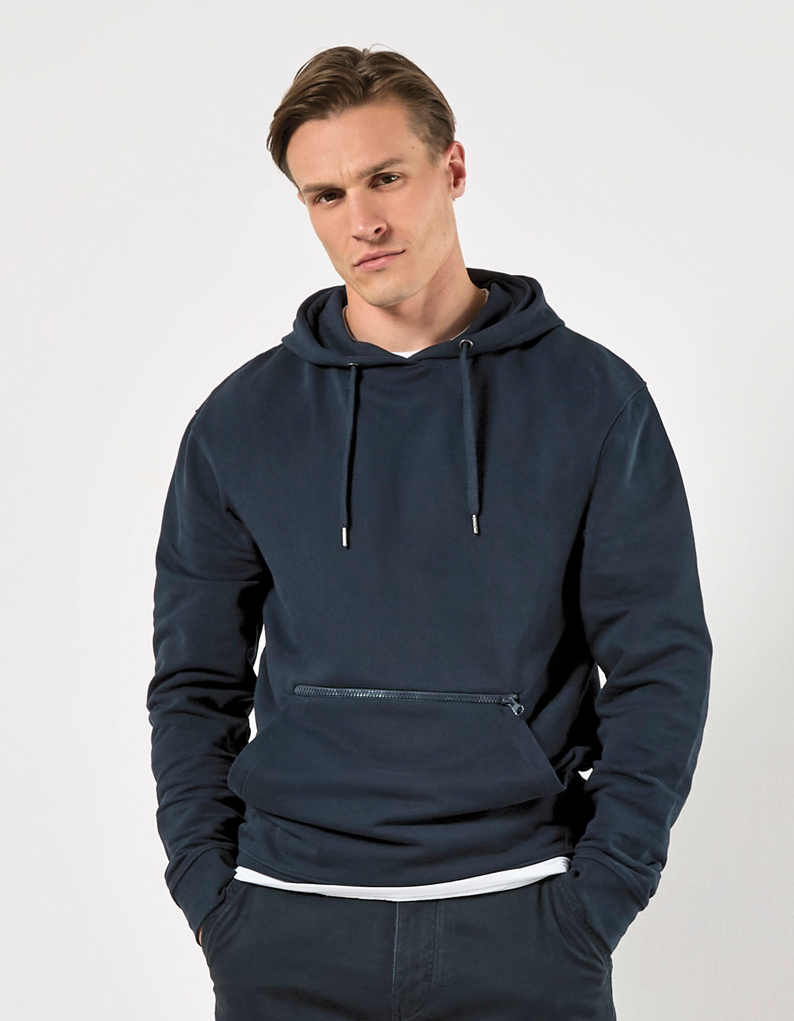 Regular Fit Pique Hoodie with Zipped Pocket