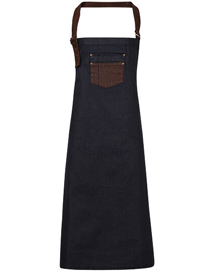 Division Waxed Look Denim Bib Apron With Faux Leather