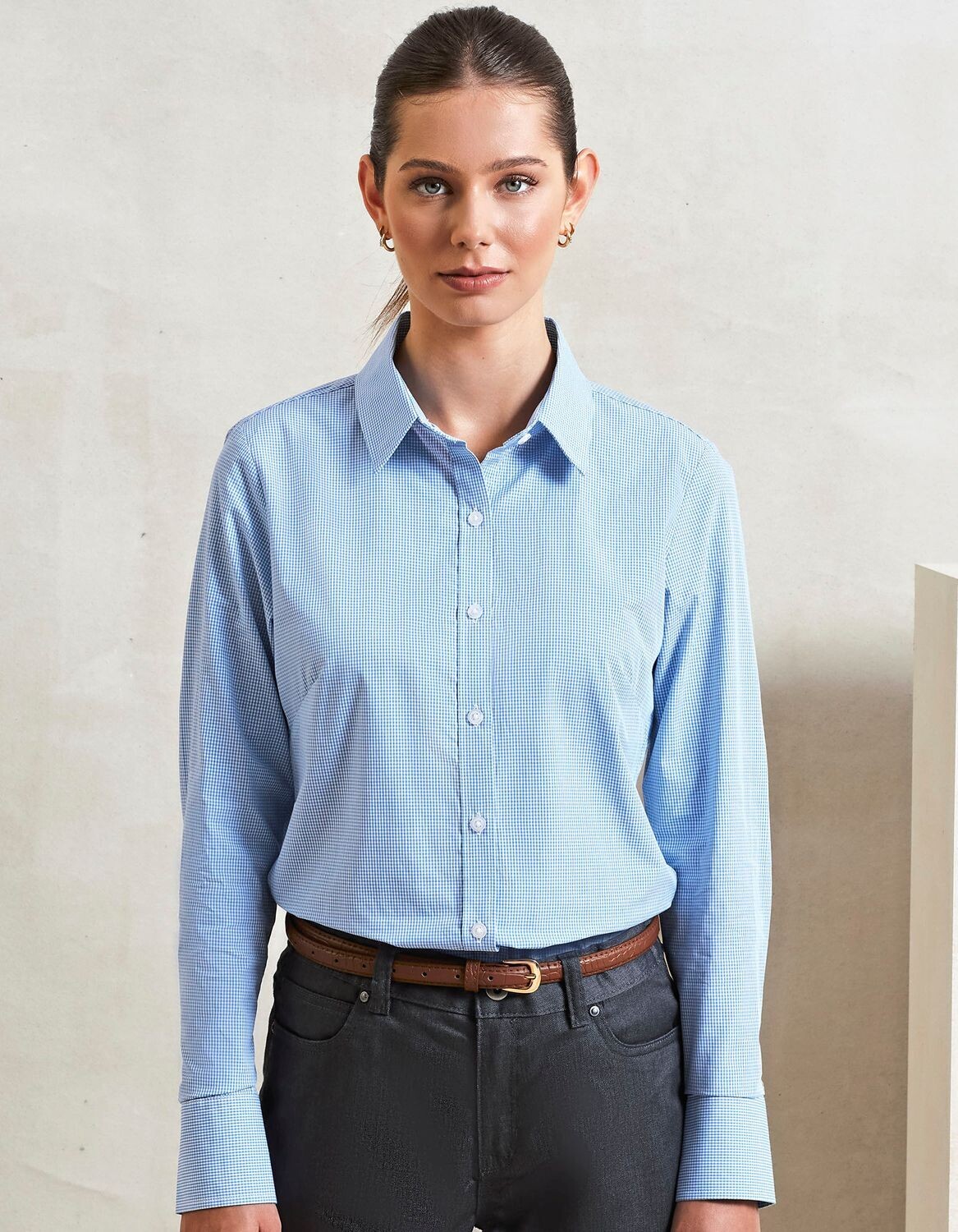 Women´s Microcheck (Gingham) Long Sleeve Cotton Shirt