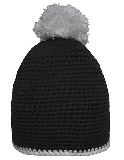 Cappello a pompon con riga a contrasto
