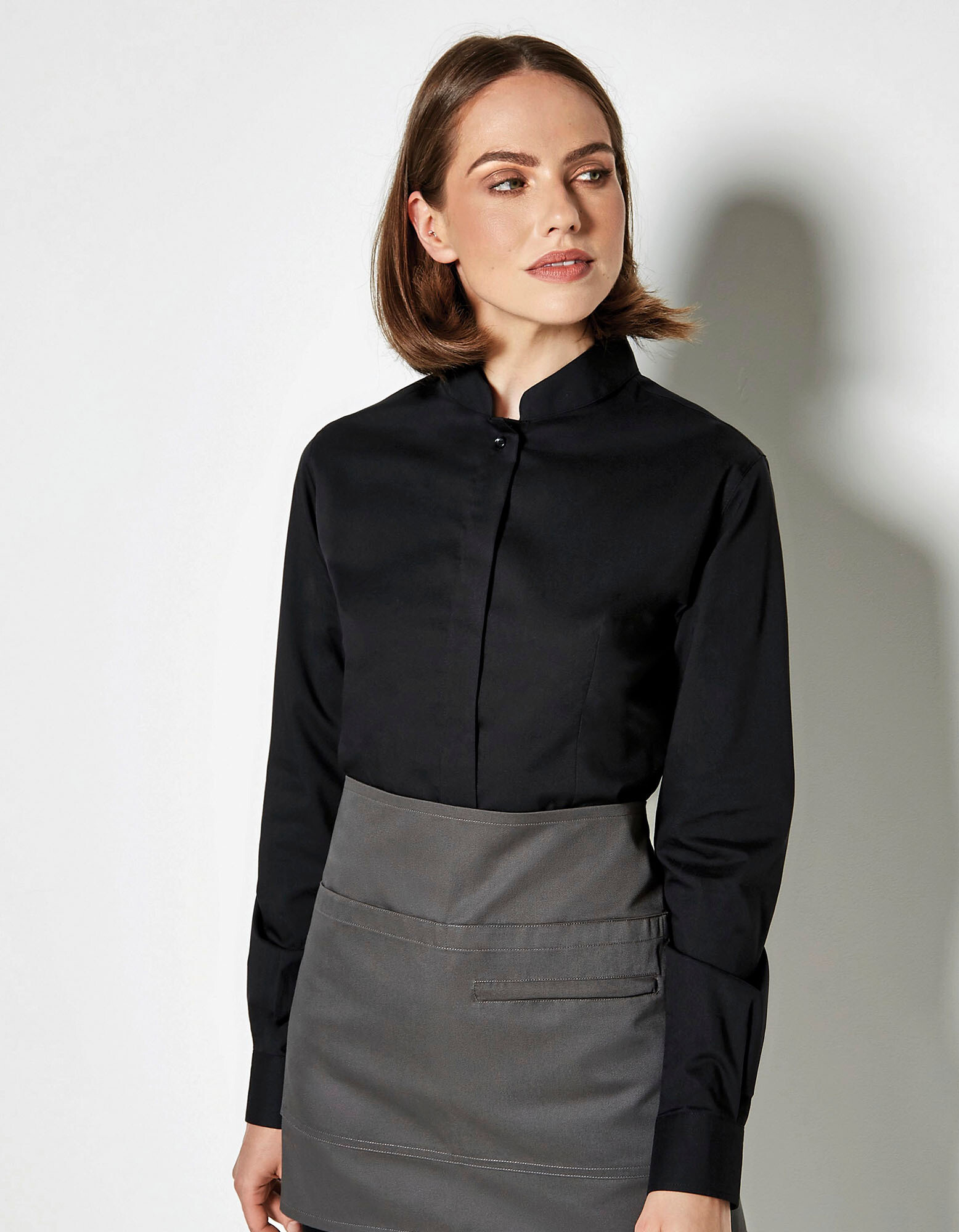 Women's Tailored Fit Shirt Mandarin Collar Long Sleeve