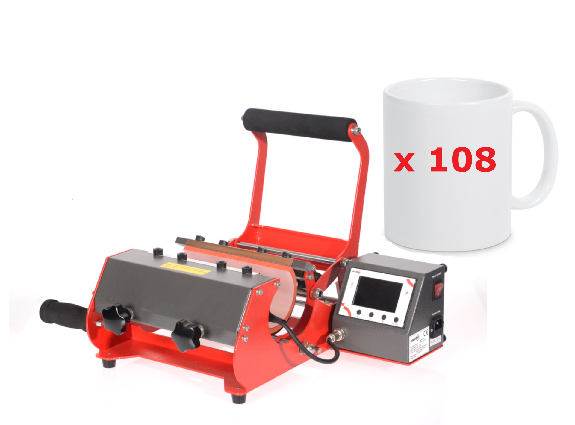 1x Secabo Tassenpresse TM2 + 108 Keramiktassen Premium, Orca Coating, 11oz